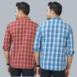 Combo of 2 Cotton Men Full Sleeves Checks Shirts Gray and Maroon-46962