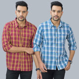 Combo of 2 Cotton Men Full Sleeves Checks Shirts Gray and Maroon-46962