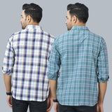 Combo of 2 Cotton Men Full Sleeves Checks Shirts Gray and White-46966
