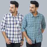 Combo of 2 Cotton Men Full Sleeves Checks Shirts Gray and White-46966