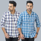 Combo of 2 Cotton Men Full Sleeves Checks Shirts Gray and White-46969