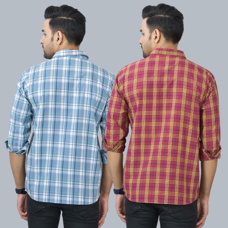 Combo of 2 Cotton Men Full Sleeves Checks Shirts Maroon and Gray-46949