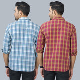 Combo of 2 Cotton Men Full Sleeves Checks Shirts Maroon and Gray-46949