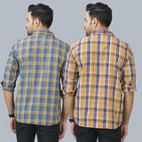 Combo of 2 Cotton Men Full Sleeves Checks Shirts Mustard and Blue-46981