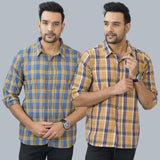 Combo of 2 Cotton Men Full Sleeves Checks Shirts Mustard and Blue-46981
