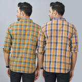 Combo of 2 Cotton Men Full Sleeves Checks Shirts Mustard and Brown-46985