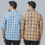 Combo of 2 Cotton Men Full Sleeves Checks Shirts Mustard and Gray-46955