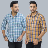 Combo of 2 Cotton Men Full Sleeves Checks Shirts Mustard and Gray-46955