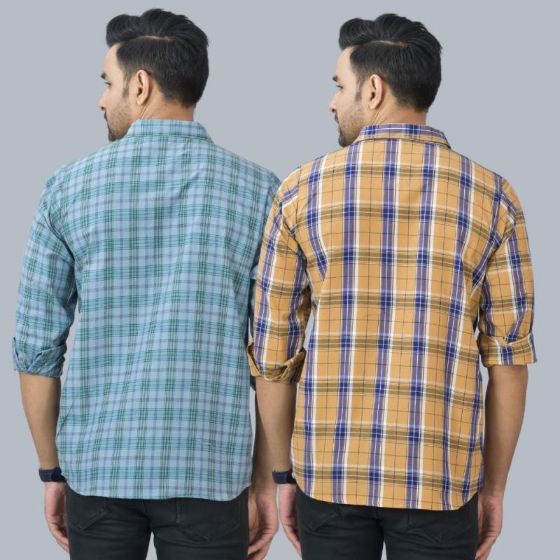 Combo of 2 Cotton Men Full Sleeves Checks Shirts Mustard and Gray-46976