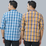 Combo of 2 Cotton Men Full Sleeves Checks Shirts Mustard and Gray-46988