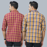 Combo of 2 Cotton Men Full Sleeves Checks Shirts Mustard and Maroon-46963