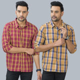 Combo of 2 Cotton Men Full Sleeves Checks Shirts Mustard and Maroon-46963