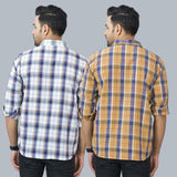 Combo of 2 Cotton Men Full Sleeves Checks Shirts Mustard and White-46970