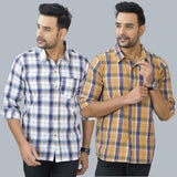 Combo of 2 Cotton Men Full Sleeves Checks Shirts Mustard and White-46970