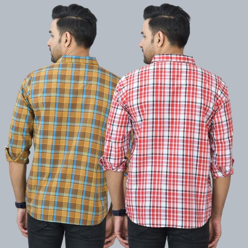 Combo of 2 Cotton Men Full Sleeves Checks Shirts Pink and Brown-46986