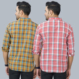 Combo of 2 Cotton Men Full Sleeves Checks Shirts Pink and Brown-46986