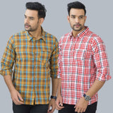 Combo of 2 Cotton Men Full Sleeves Checks Shirts Pink and Brown-46986