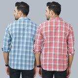 Combo of 2 Cotton Men Full Sleeves Checks Shirts Pink and Gray-46956