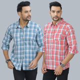 Combo of 2 Cotton Men Full Sleeves Checks Shirts Pink and Gray-46956