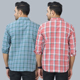 Combo of 2 Cotton Men Full Sleeves Checks Shirts Pink and Gray-46977