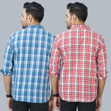 Combo of 2 Cotton Men Full Sleeves Checks Shirts Pink and Gray-46989