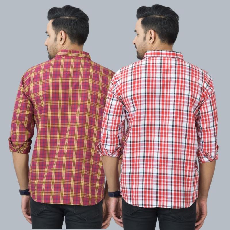 Combo of 2 Cotton Men Full Sleeves Checks Shirts Pink and Maroon-46964