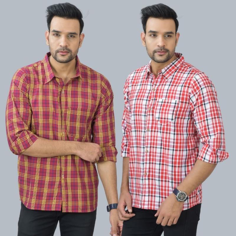Combo of 2 Cotton Men Full Sleeves Checks Shirts Pink and Maroon-46964