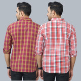 Combo of 2 Cotton Men Full Sleeves Checks Shirts Pink and Maroon-46964