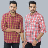 Combo of 2 Cotton Men Full Sleeves Checks Shirts Pink and Maroon-46964