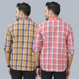 Combo of 2 Cotton Men Full Sleeves Checks Shirts Pink and Mustard-46991