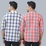 Combo of 2 Cotton Men Full Sleeves Checks Shirts Pink and White-46971