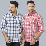 Combo of 2 Cotton Men Full Sleeves Checks Shirts Pink and White-46971