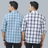 Combo of 2 Cotton Men Full Sleeves Checks Shirts White and Gray-46950
