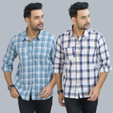 Combo of 2 Cotton Men Full Sleeves Checks Shirts White and Gray-46950