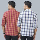 Combo of 2 Cotton Men Full Sleeves Checks Shirts White and Maroon-46958