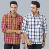 Combo of 2 Cotton Men Full Sleeves Checks Shirts White and Maroon-46958