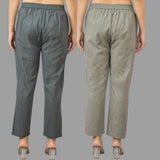 Combo of 2 Dark Gray and Gray Cotton Flax Women Trouser Pants-11418