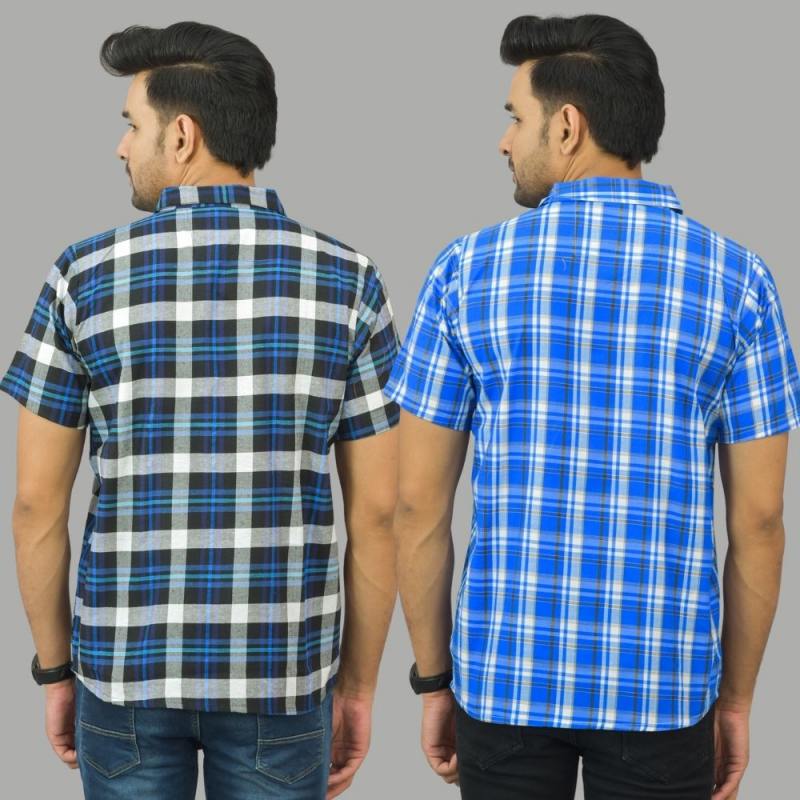 Combo of 2 Men Cotton Checks Shirts Blue and Blue-25479