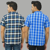 Combo of 2 Men Cotton Checks Shirts Blue and Blue-25479