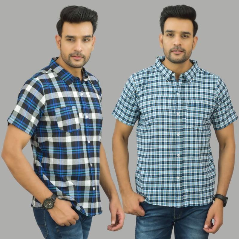 Combo of 2 Men Cotton Checks Shirts Blue and Blue-25490