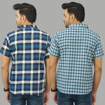 Combo of 2 Men Cotton Checks Shirts Blue and Blue-25490