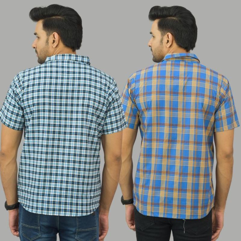 Combo of 2 Men Cotton Checks Shirts Blue and Blue-25544