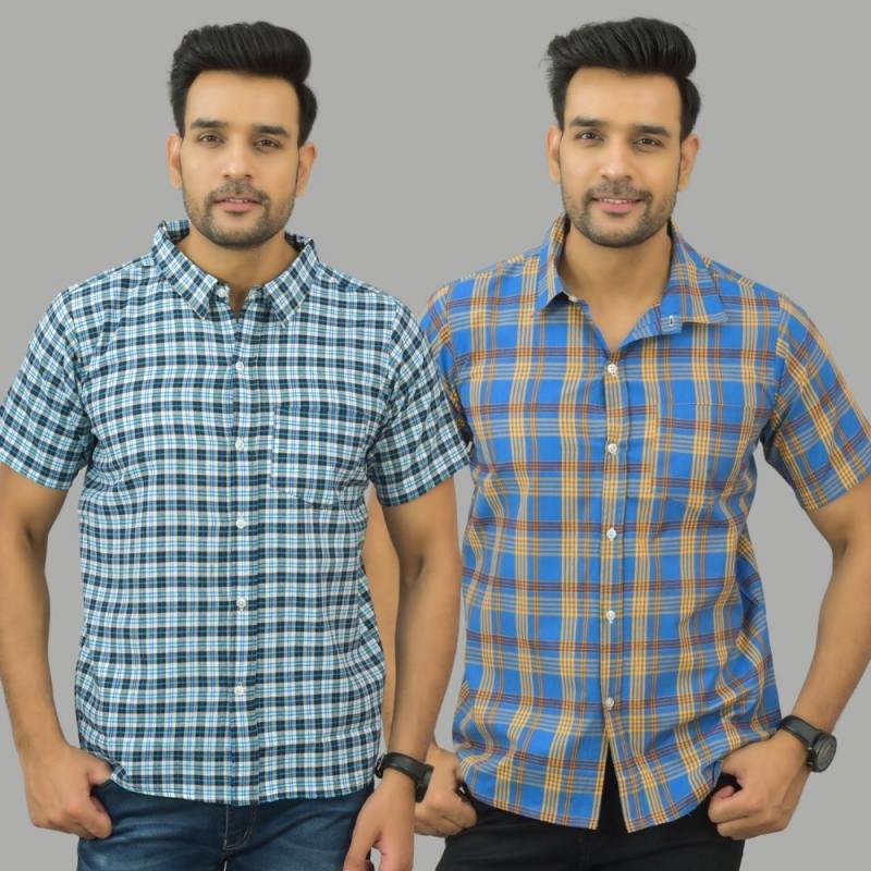 Combo of 2 Men Cotton Checks Shirts Blue and Blue-25544