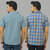 Combo of 2 Men Cotton Checks Shirts Blue and Blue-25544