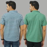 Combo of 2 Men Cotton Checks Shirts Blue and Green-25575