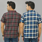 Combo of 2 Men Cotton Checks Shirts Blue and Maroon-25457