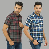 Combo of 2 Men Cotton Checks Shirts Blue and Maroon-25457