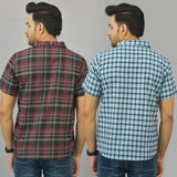 Combo of 2 Men Cotton Checks Shirts Blue and Maroon-25470