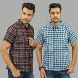 Combo of 2 Men Cotton Checks Shirts Blue and Maroon-25470