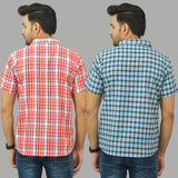 Combo of 2 Men Cotton Checks Shirts Blue and Pink-25614